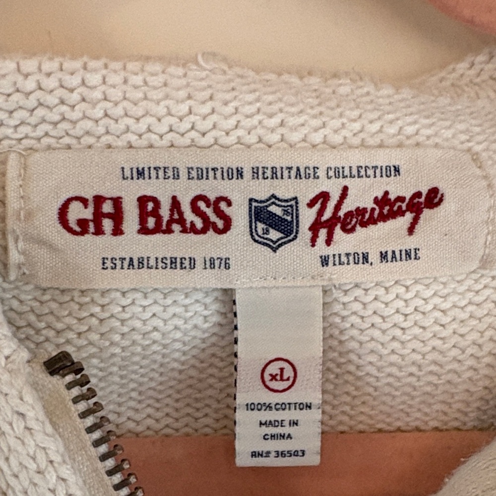 GH Bass Heritage Cable Knit Zip Hoodie Sweater White XL Cotton - Picture 2 of 4